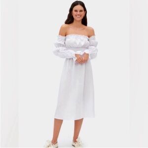 Sleeper Linen White Off-Shoulder Midi Dress